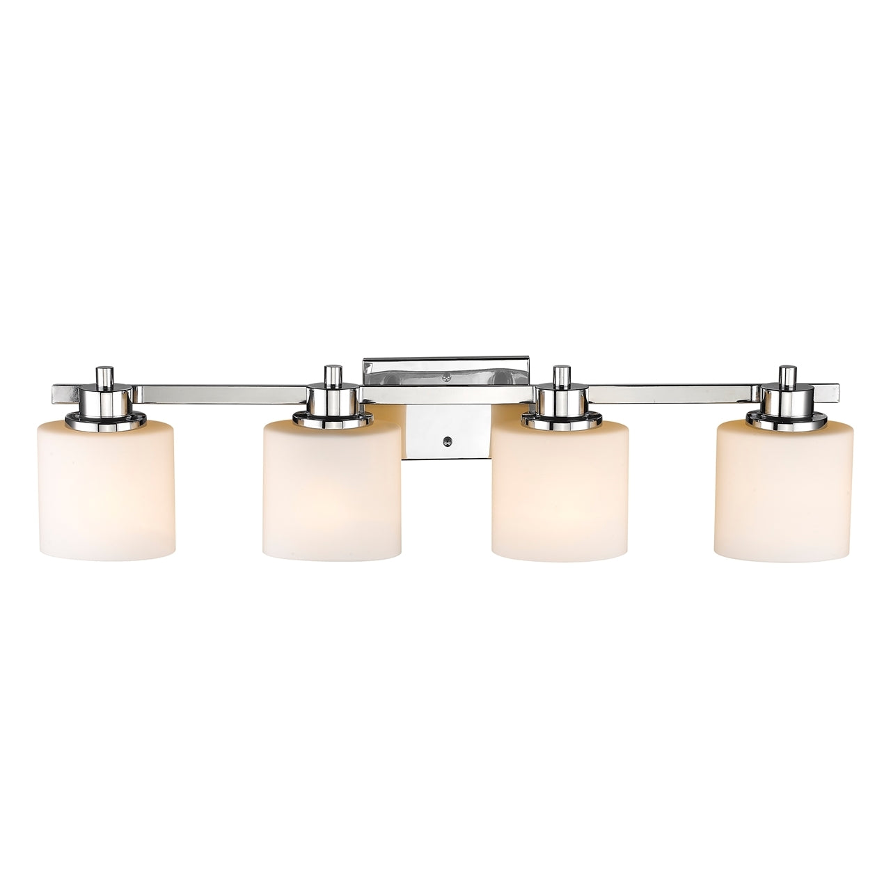SOLBI Contemporary 4 Light Chrome Finish Bath Vanity Wall Fixture White Alabaster Glass 33" Wide