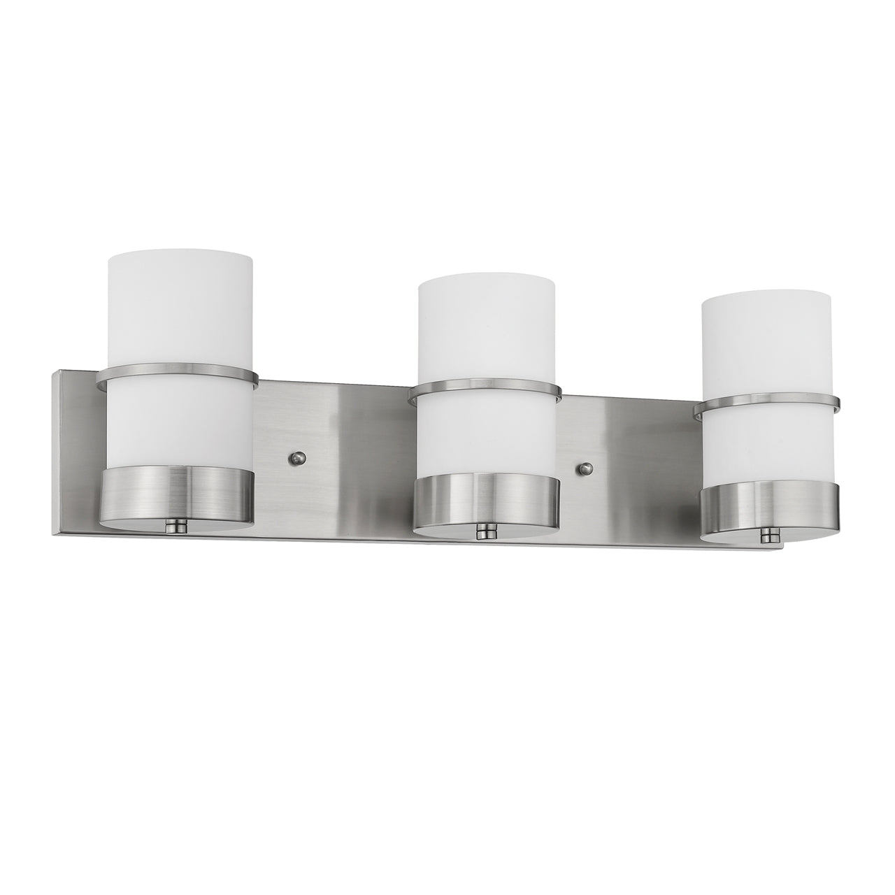 PENELOPE Contemporary 3 Light Brushed Nickel Bath Vanity Light Etched White Glass 23" Wide