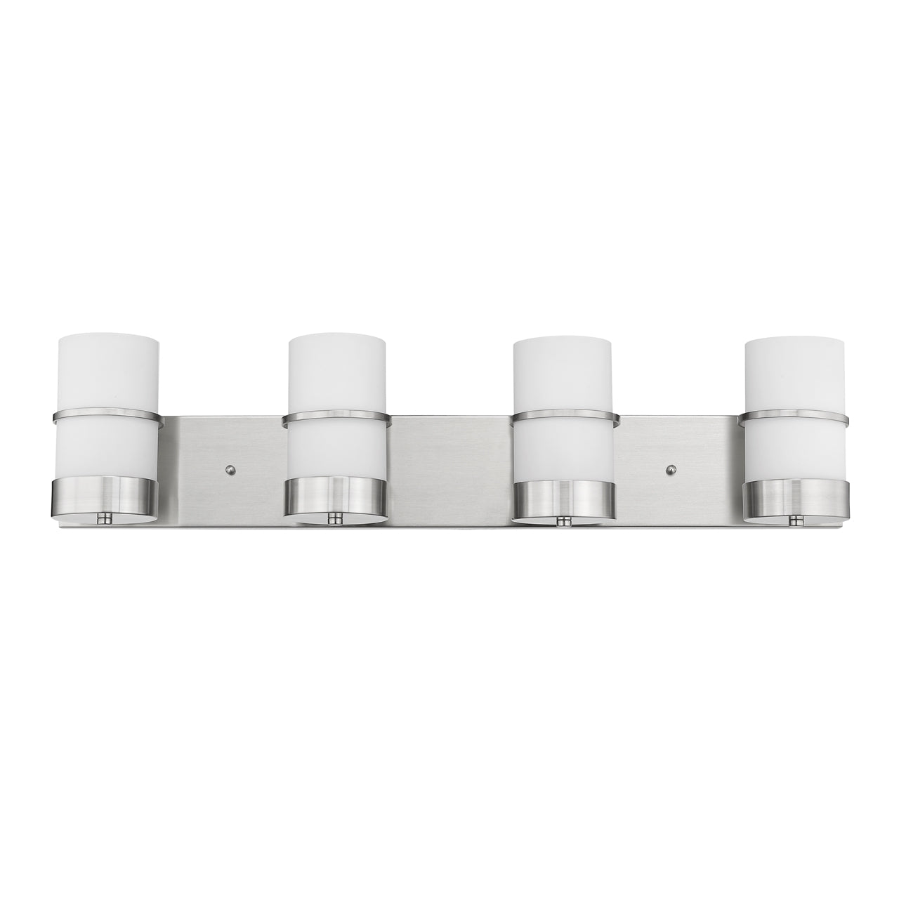 PENELOPE Contemporary 4 Light Brushed Nickel Bath Vanity Light Etched White Glass 32" Wide