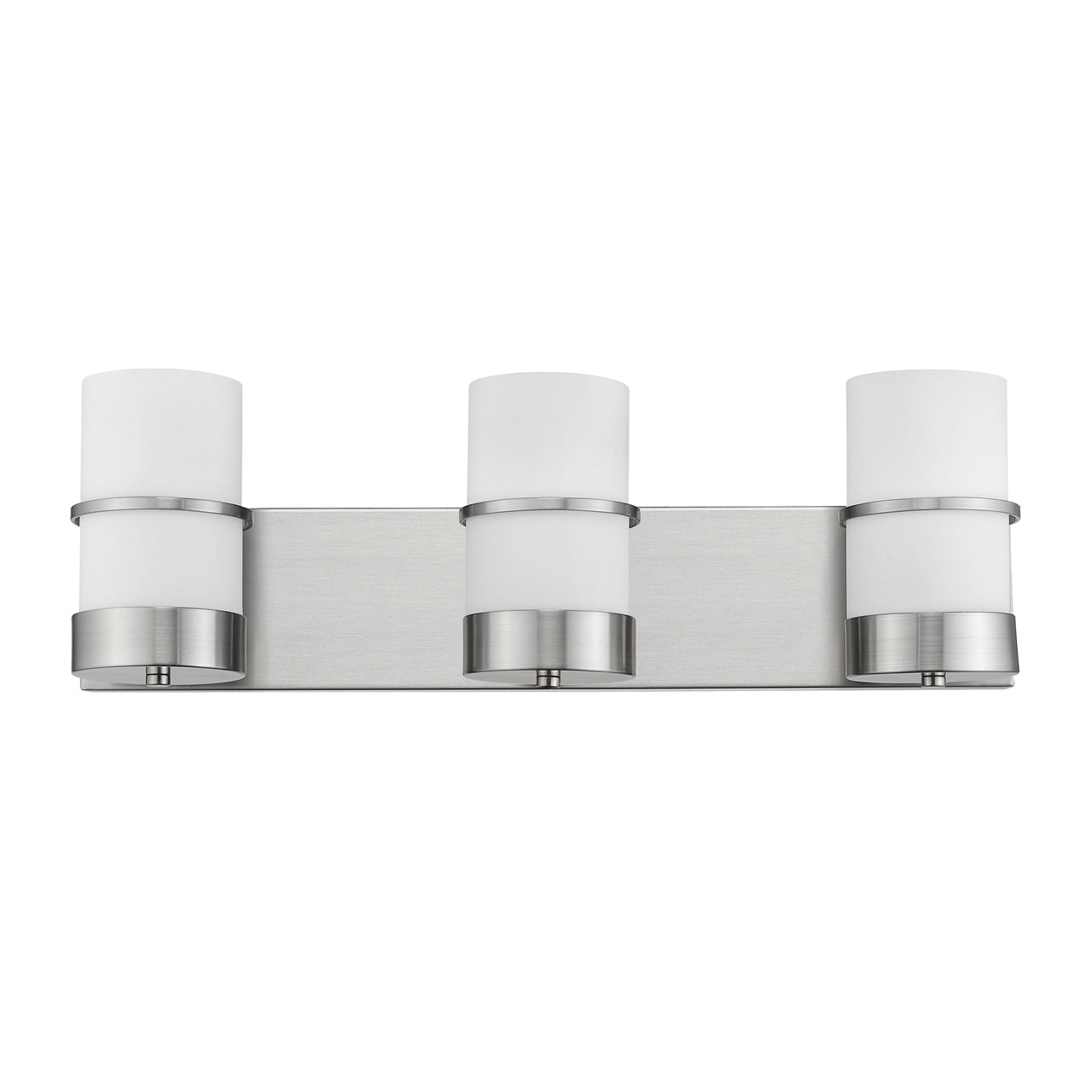 PENELOPE Contemporary 3 Light Brushed Nickel Bath Vanity Light Etched White Glass 23" Wide