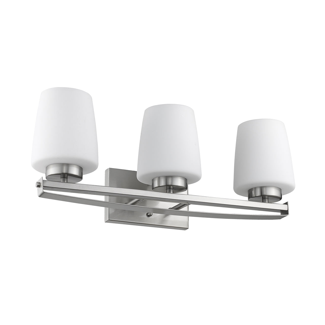 OLIVIA Contemporary 3 Light Brushed Nickel Bath Vanity Light Etched White Glass 23" Wide