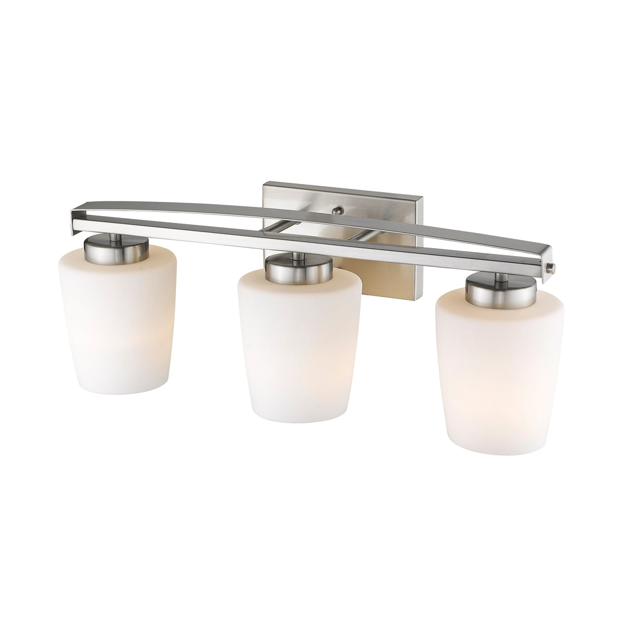 OLIVIA Contemporary 3 Light Brushed Nickel Bath Vanity Light Etched White Glass 23" Wide
