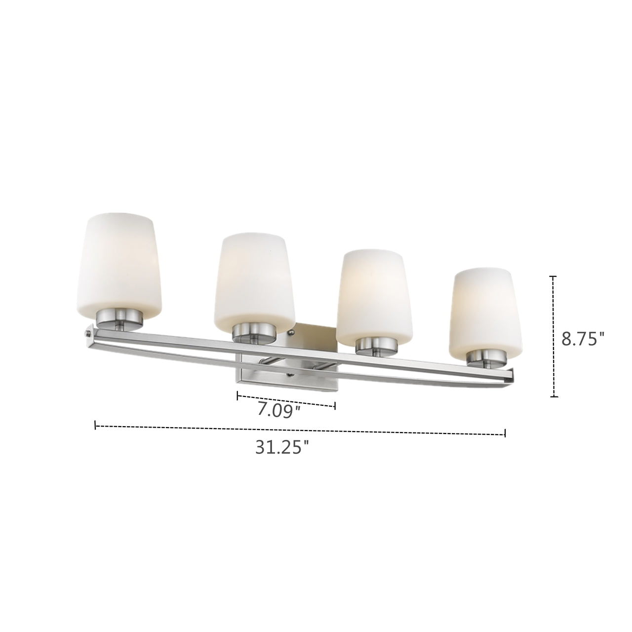 OLIVIA Contemporary 4 Light Brushed Nickel Bath Vanity Light Etched White Glass 31" Wide