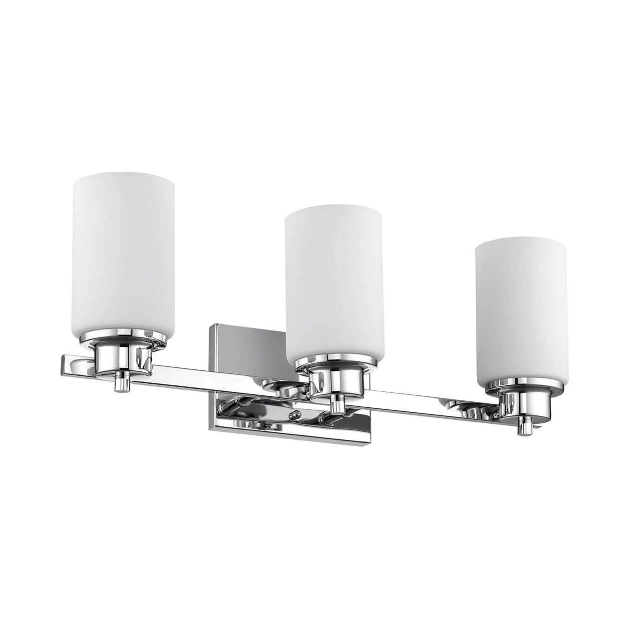 SCARLETT Contemporary 3 Light Chrome Finish Bath Vanity Light Etched White Glass 22" Wide