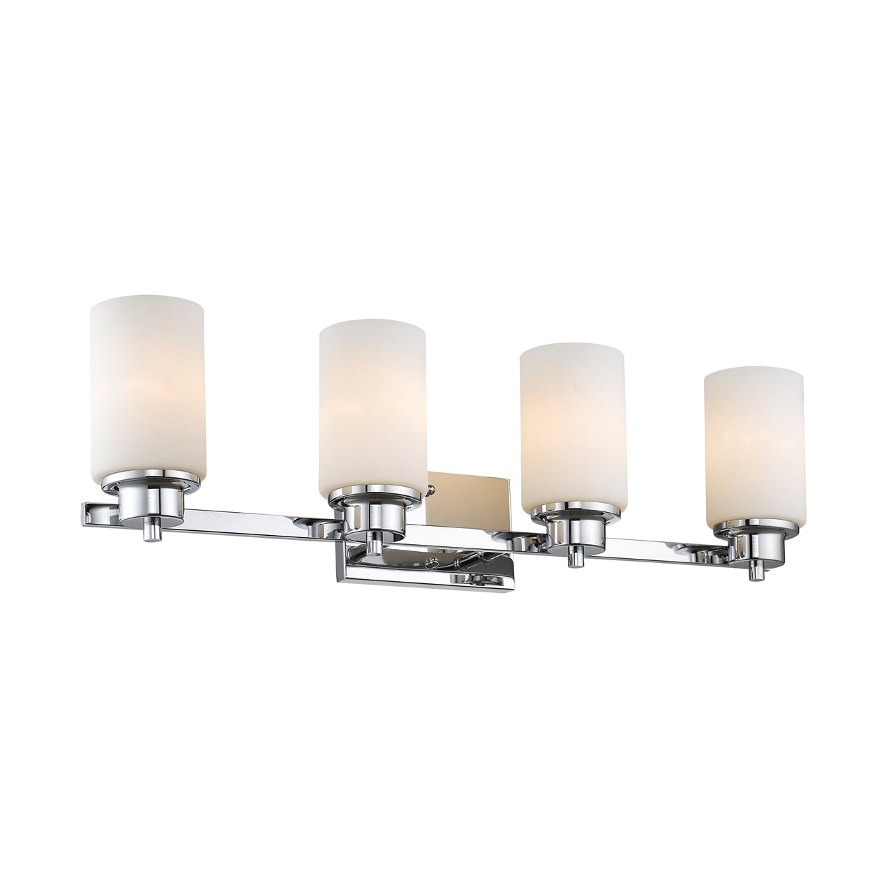 SCARLETT Contemporary 4 Light Chrome Finish Bath Vanity Light Etched White Glass 29" Wide