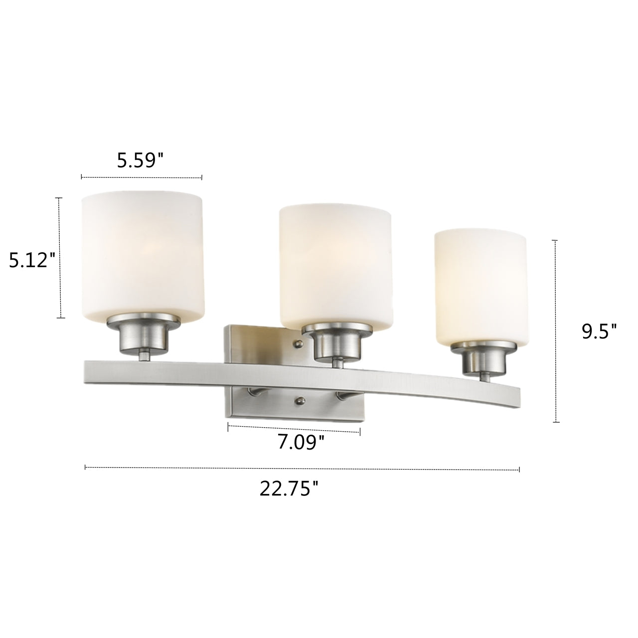 AALIYAH Contemporary 3 Light Brushed Nickel Bath Vanity Light Opal White Glass 23" Wide