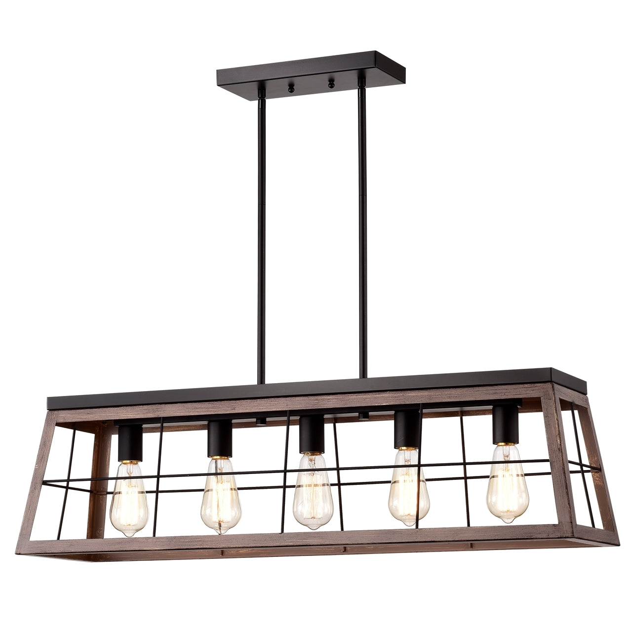 IRONCLAD Industrial 5 Light Ancient Wood Island Pendant Ceiling Fixture 35" Wide
