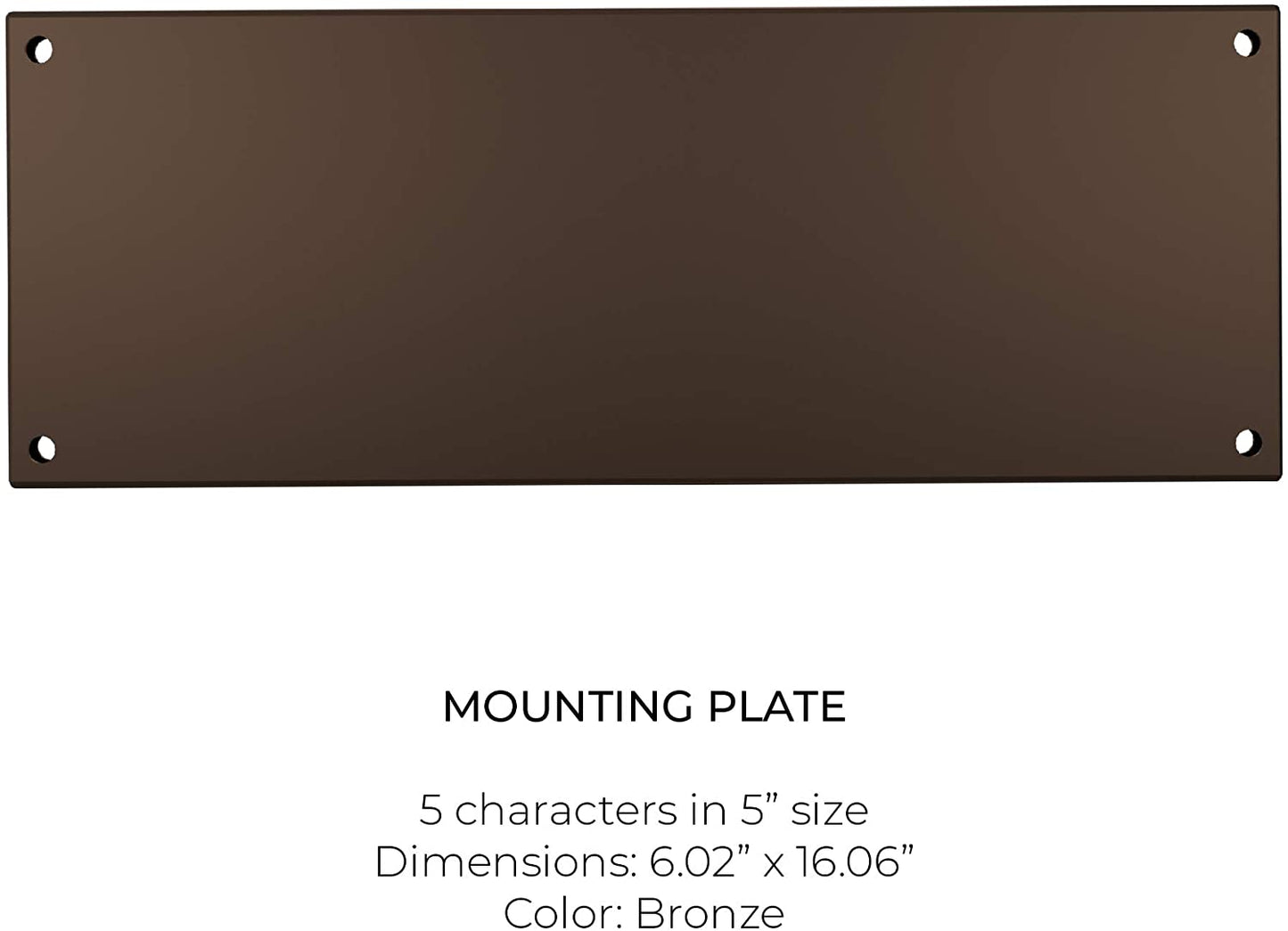 Horizontal Mounting Plate 5" Inch Size For Use With 5" Characters  (Bronze, Charcoal Grey, Off White)